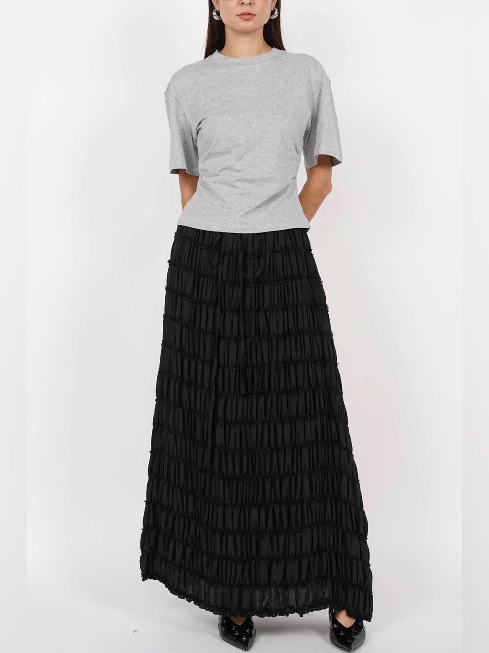 Black Textured A-Line Maxi Skirt